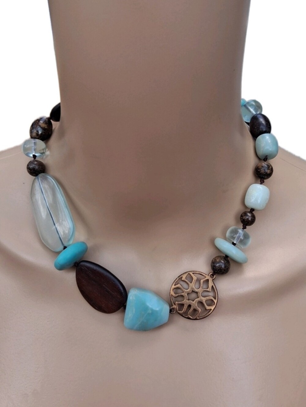 Sigrid Olsen Natural Stone Turquoise Amazonite Wood Brass Boho Necklace